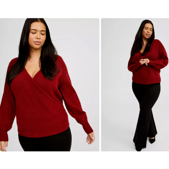 Torrid Vegan Cashmere Pullover Surplice Sweater Size 1 1X Burgundy Red NEW Soft - Picture 1 of 12